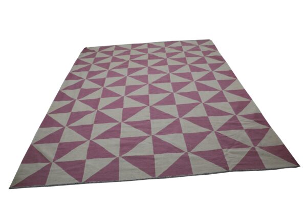 Pink and White Striped Flatweave Wool Rug for Casual Spaces