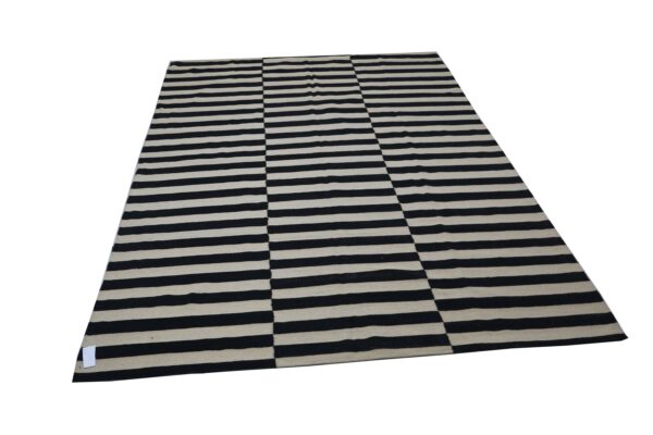 Black and White Striped Flatweave Wool Rug for flooring