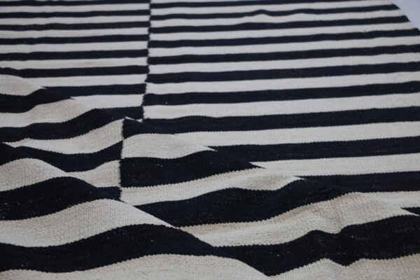 Black and White Striped Flatweave Wool Rug for flooring - Image 7