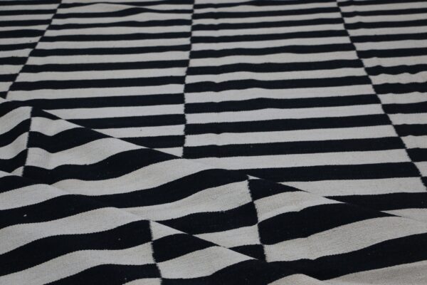 Black and White Striped Flatweave Wool Rug for Homes - Image 7