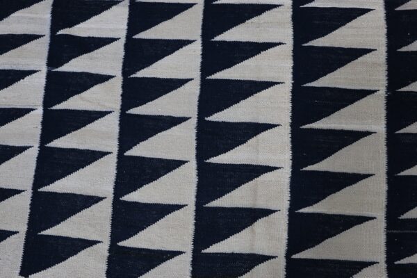 Striking Black and White Geometric Flatweave Wool Rug for living room Styling - Image 3