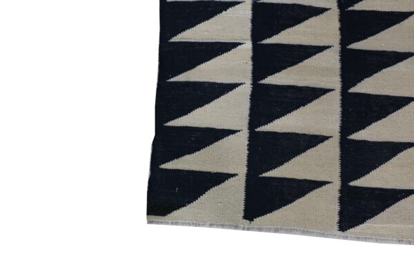 Striking Black and White Geometric Flatweave Wool Rug for living room Styling - Image 4