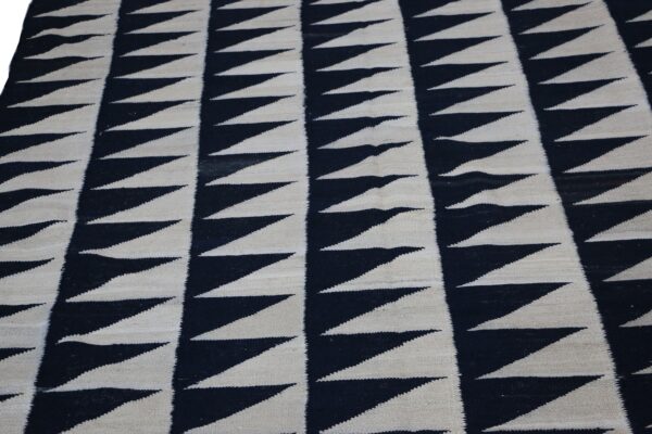 Striking Black and White Geometric Flatweave Wool Rug for living room Styling - Image 5