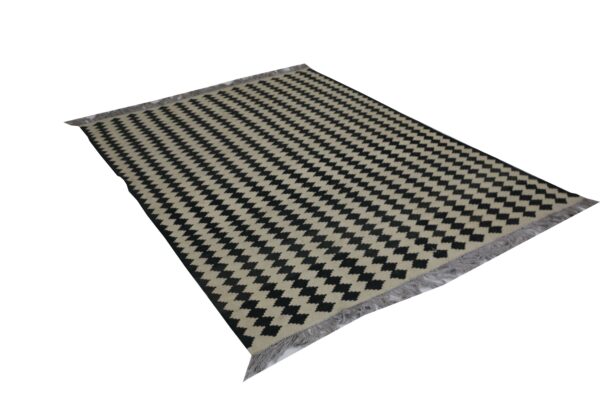 Black and White Geometric Flatweave Wool Rug - Image 2