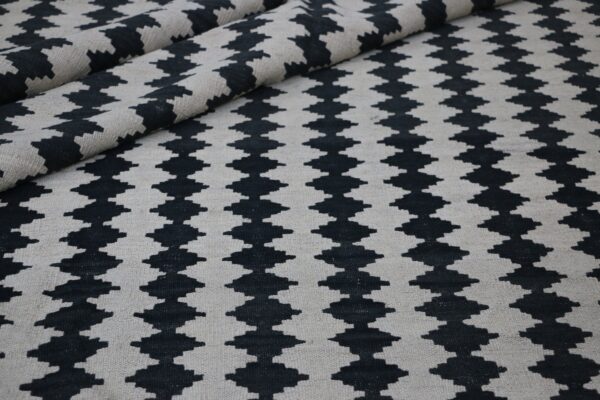 Black and White Geometric Flatweave Wool Rug - Image 6