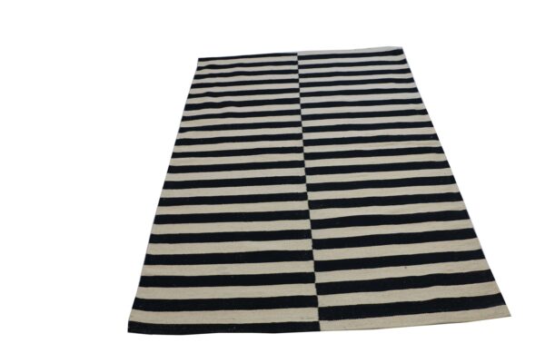 Soft and Stylish Black and White Striped Flatweave Wool Rug for bedroom - Image 2