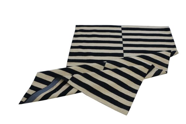 Soft and Stylish Black and White Striped Flatweave Wool Rug for bedroom - Image 6