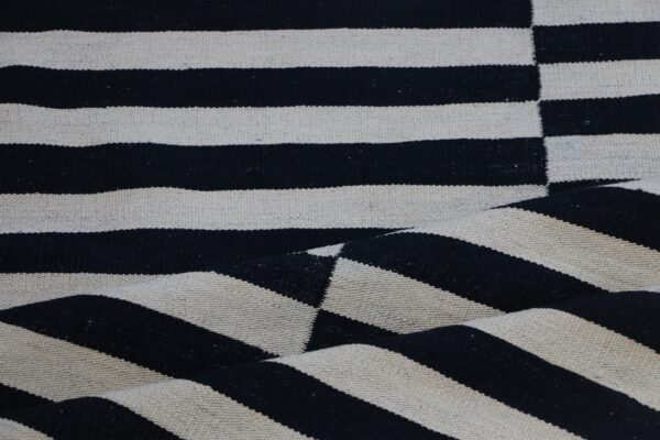 Soft and Stylish Black and White Striped Flatweave Wool Rug for bedroom - Image 7