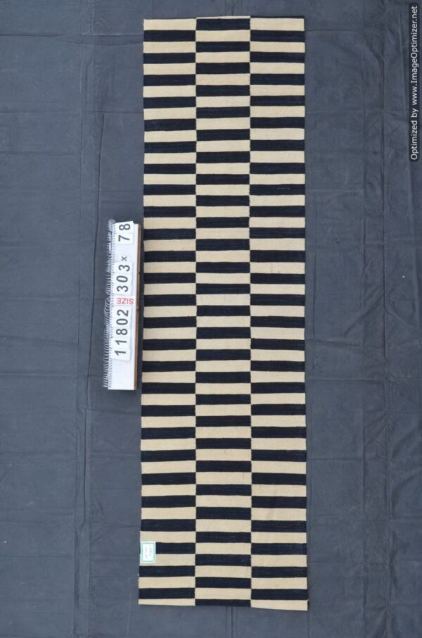 Black and White Striped Flatweave Wool Runner for a Bold Statement - Image 2