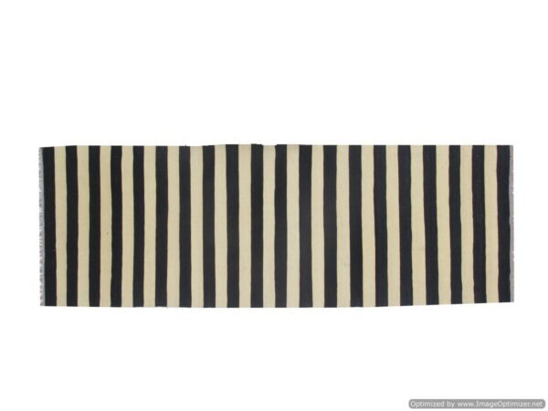 Durable Black and White Striped Flatweave Wool Runner for Stairs and Hallways - Image 2