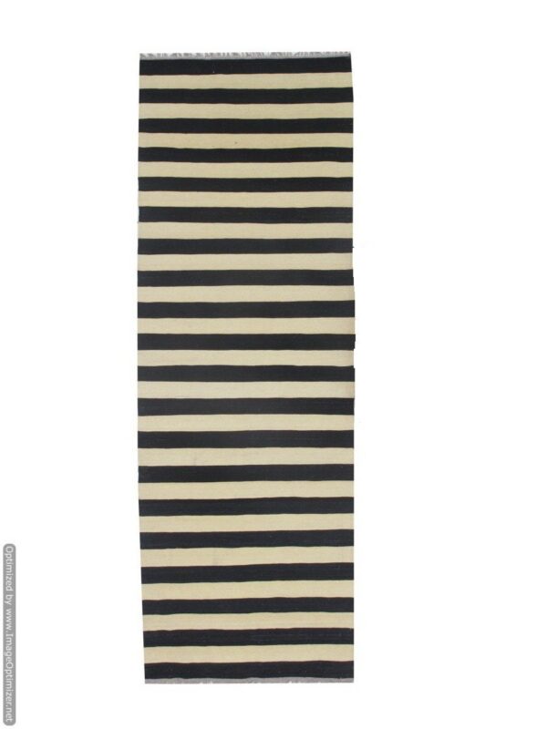 Durable Black and White Striped Flatweave Wool Runner for Stairs and Hallways