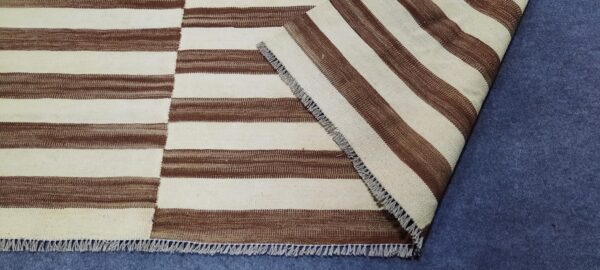 Brown and White Striped Flatweave Wool Rug - Image 6