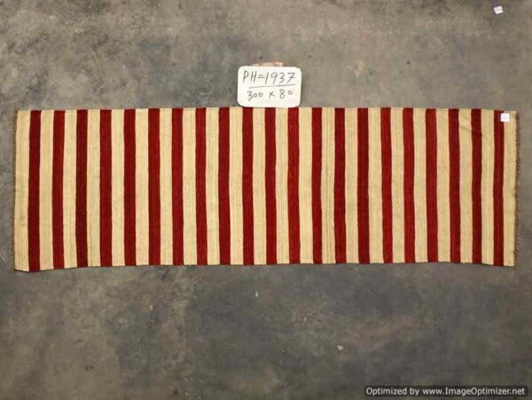 Red and White Striped Flatweave Wool Runner - Image 2