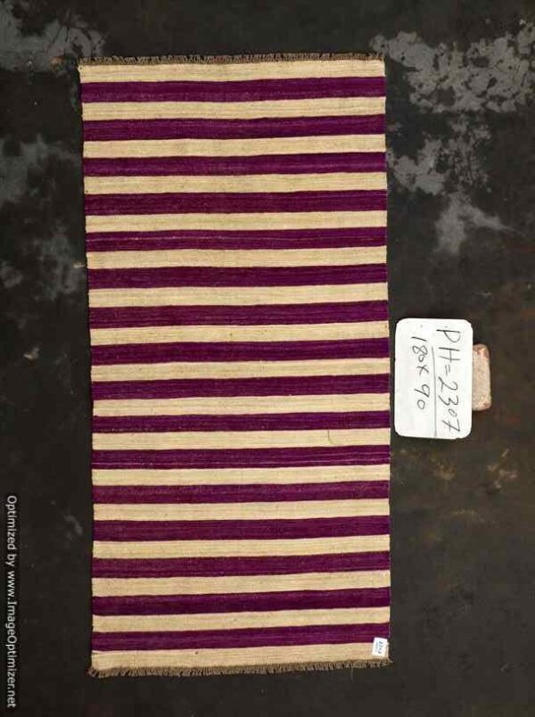 Purple and White Striped Flatweave Wool Runner