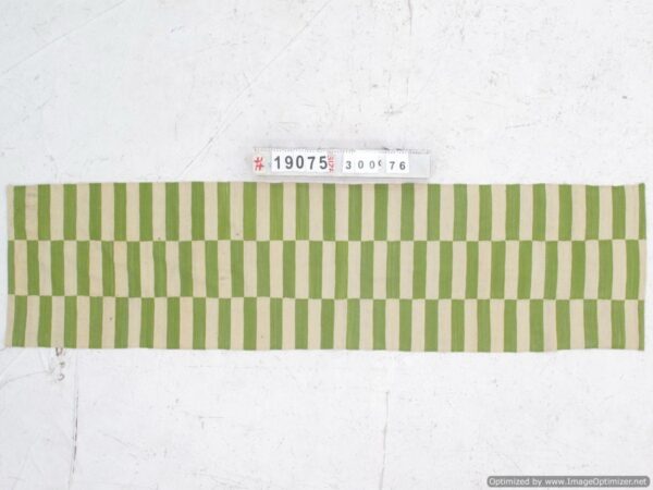 Green and White Striped Flatweave Wool Runner - Image 2