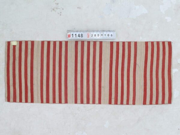 Red and White Striped Flatweave Wool Runner