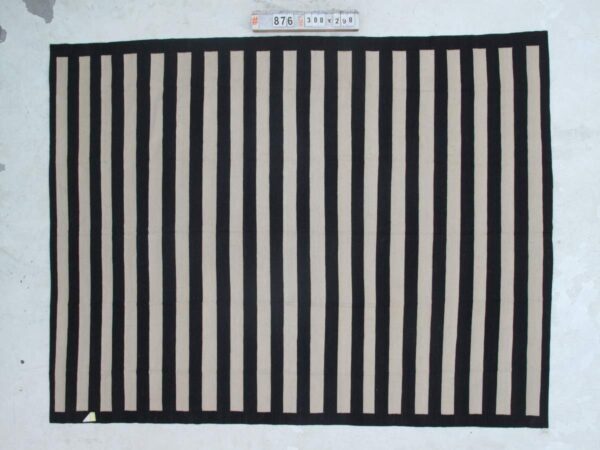 Black and White Striped Flatweave Wool Rug