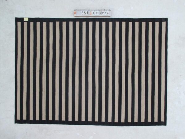 Black and White Striped Flatweave Wool Rug - Image 4