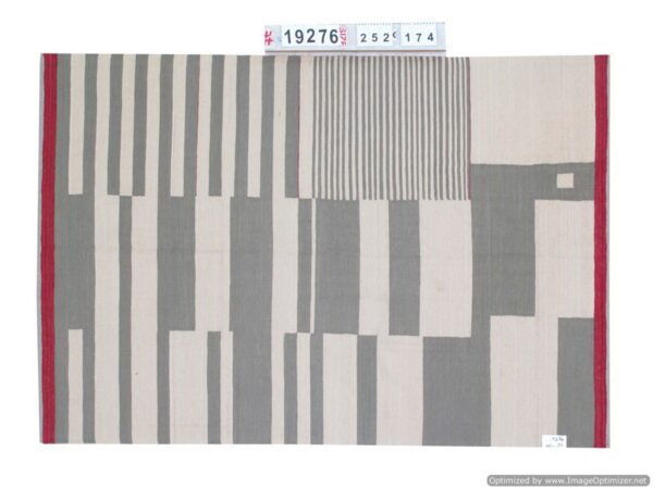 Grey and White Striped Flatweave Wool Rug for a Striking Visual Impact - Image 2