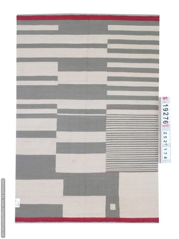 Grey and White Striped Flatweave Wool Rug for a Striking Visual Impact