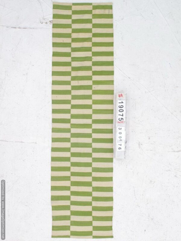 Green and White Striped Flatweave Wool Runner