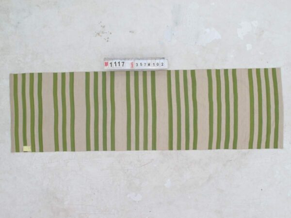 Green and White Striped Flatweave Wool Runner - Image 2