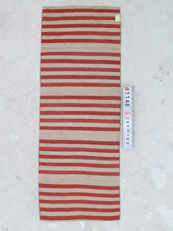 Red and White Striped Flatweave Wool Runner - Image 2