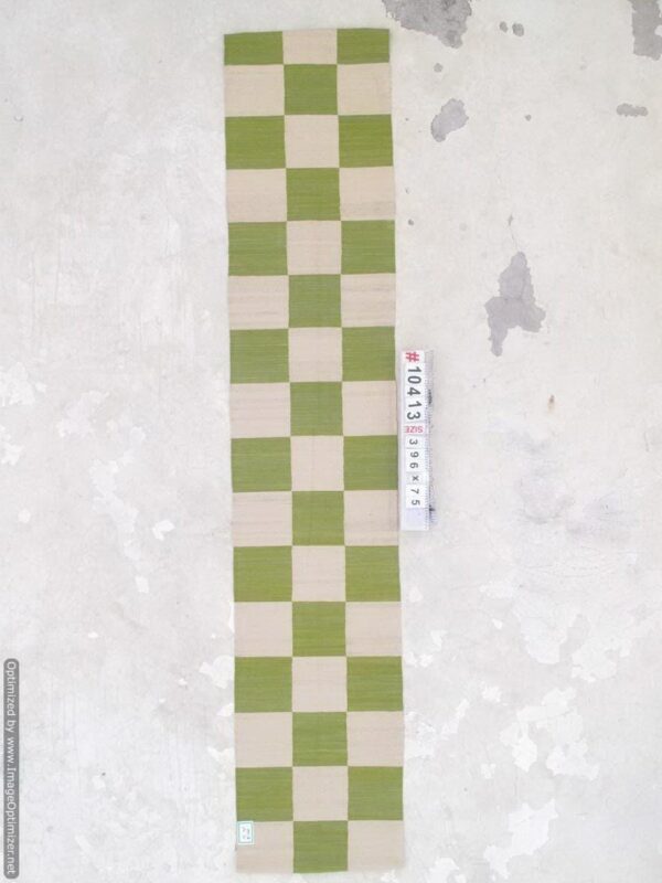 Green and White Checkered Flatweave Wool Runner - Image 4