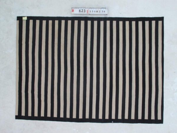 Black and White Striped Flatweave Wool Rug - Image 2