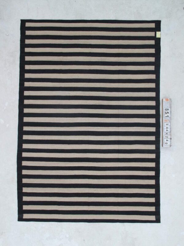 Black and White Striped Flatweave Wool Rug - Image 3