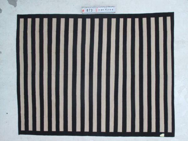 Black and White Striped Flatweave Wool Rug - Image 5