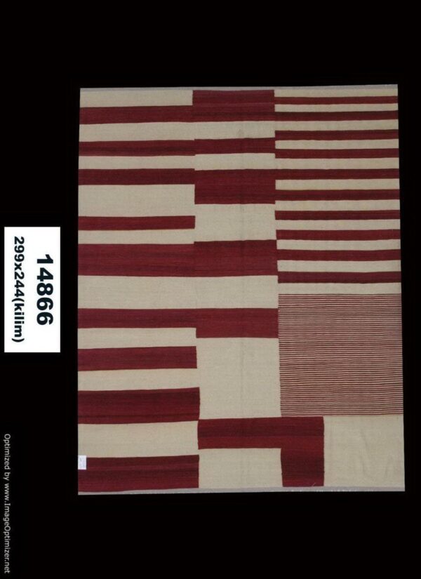 Red and White Striped Flatweave Wool Rug