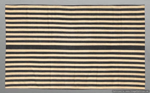 Black and Beige Striped Flatweave Wool Rug - Image 3