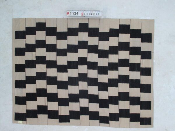 Handcrafted Black and White Checkered Flatweave Wool Rug for Artisanal Charm