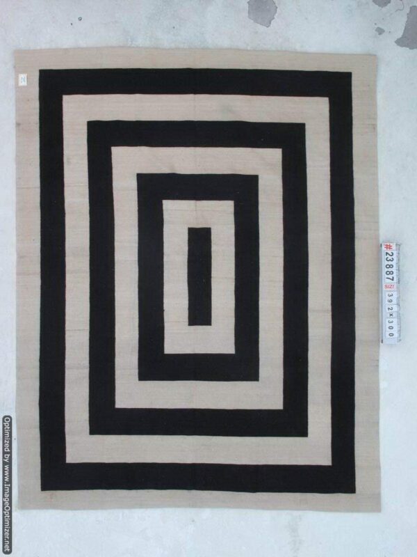 Timeless Black and White Handmade Flatweave Wool Rug for - Image 2