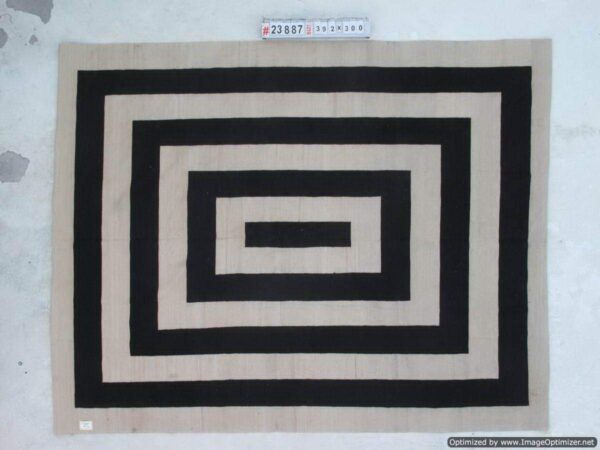 Timeless Black and White Handmade Flatweave Wool Rug for