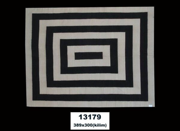 Timeless Black and White Handmade Flatweave Wool Rug for - Image 3