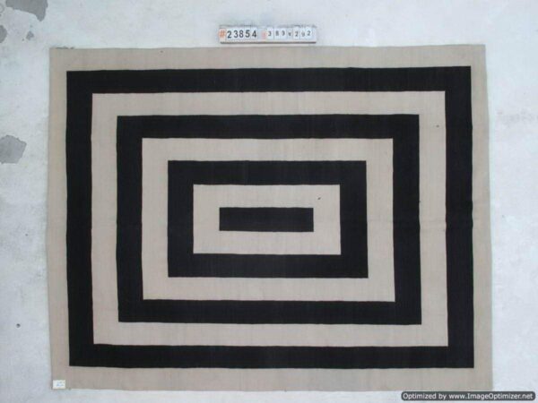 Timeless Black and White Handmade Flatweave Wool Rug for - Image 4