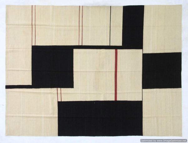 Black, White, and Multicolor Geometric Flatweave Wool Rug - Image 2