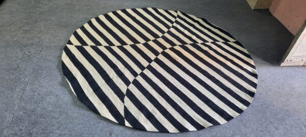 Black and White Striped Flatweave Wool Round Rug