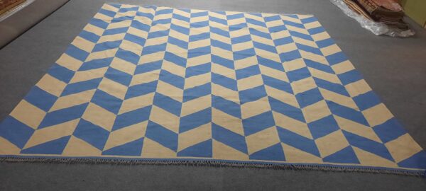 Blue and White Checkered Flatweave Wool Rug - Image 2