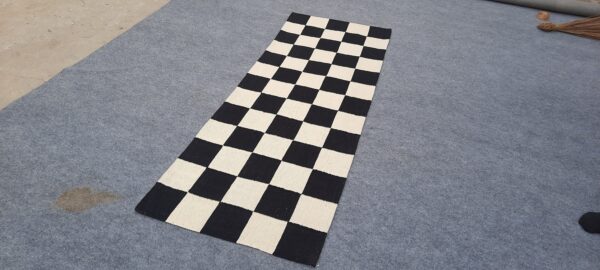 Black and White Checkered Flatweave Wool Runner