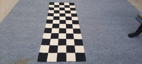 Black and White Checkered Flatweave Wool Runner - Image 2