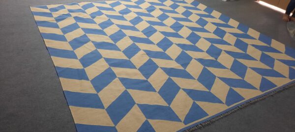 Blue and White Checkered Flatweave Wool Rug