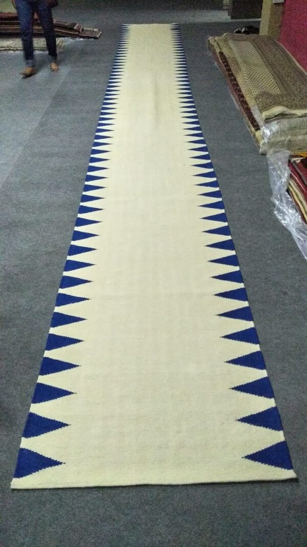 Blue and White Zigzag Flatweave Wool Runner