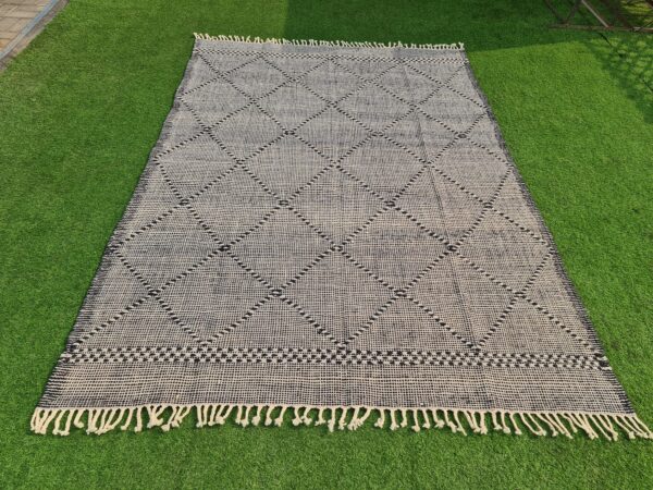 Black and Grey Geometric Flatweave Wool Rug