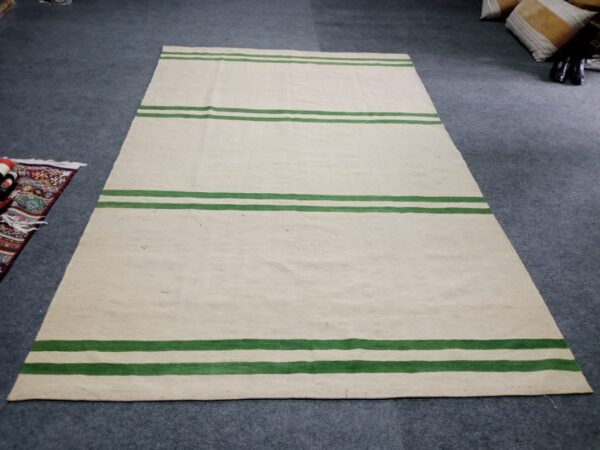 Versatile Green and White Striped Flatweave Wool Rug for Any Living Space - Image 8