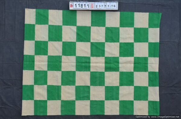 Green and White Checkered Flatweave Wool Rug