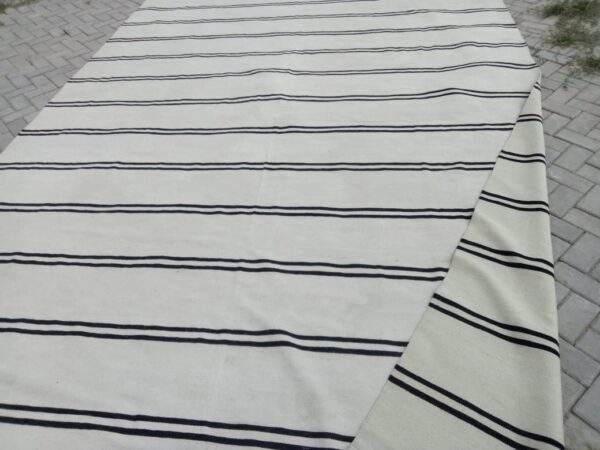 Striking Black and White Striped Flatweave Wool Rug for Versatile Styling