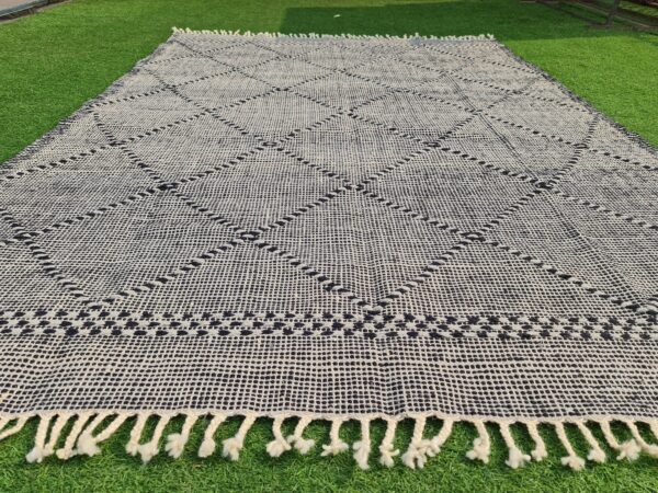 Black and Grey Geometric Flatweave Wool Rug - Image 6